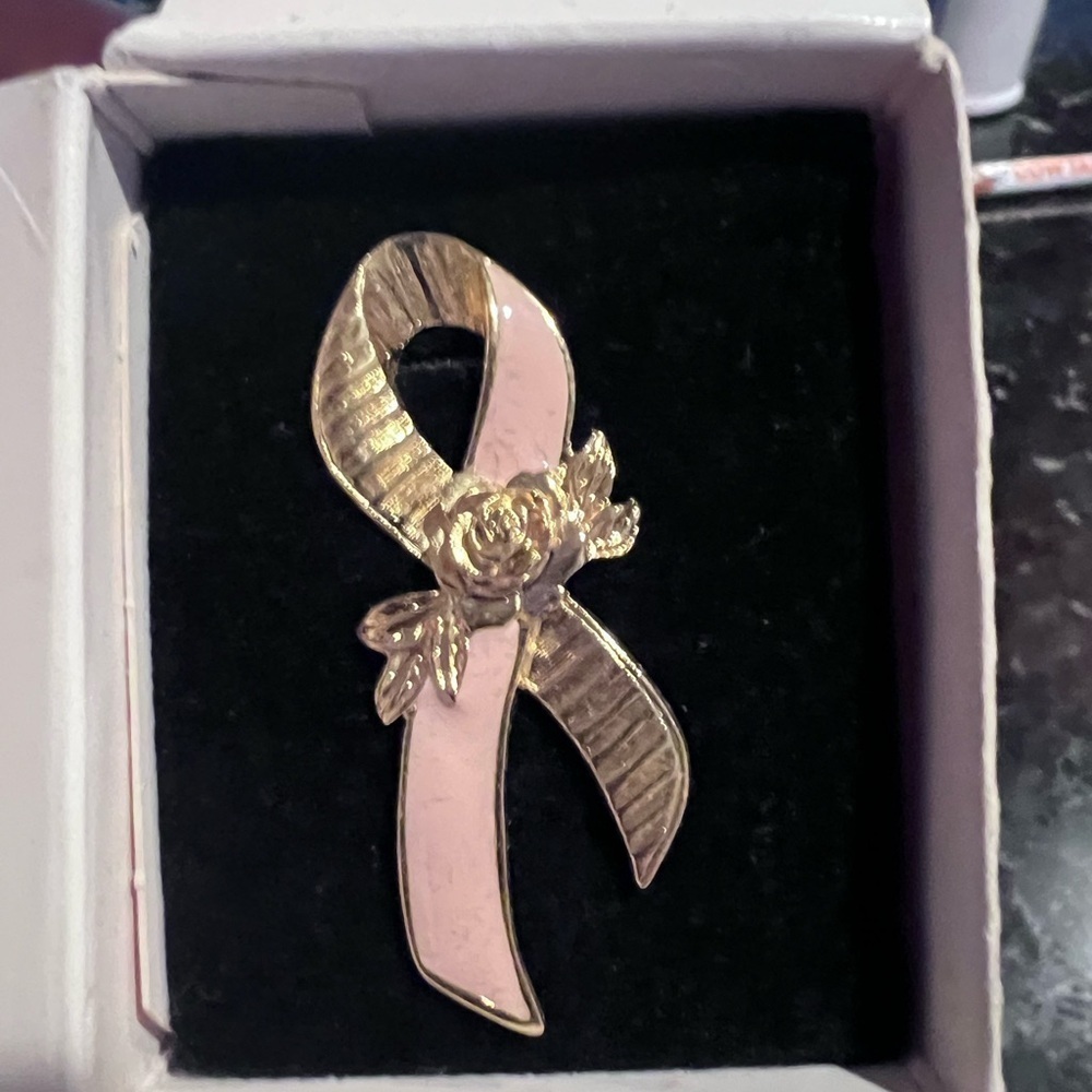 Avon vintage Pink and Gold Breast Cancer Awareness , Ribbon Brooch